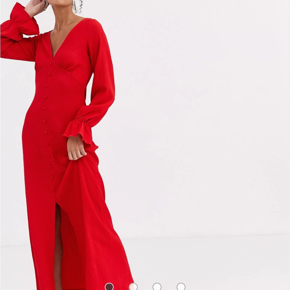 ASOS DESIGN button through textured maxi dress in red
